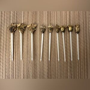 GOLD PLATED FRUIT COCKTAIL PICKS APPETIZERS/HORS D'OEUVRES SET OF 8 3.5”